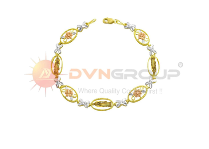 Three Tone Plated Virgin Mary Flower Bracelet